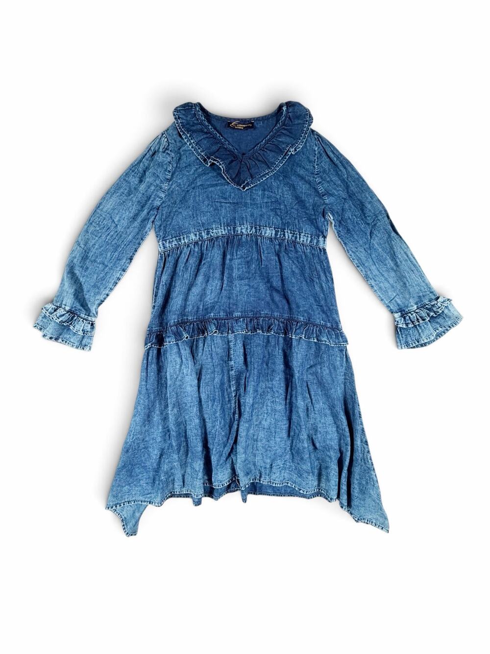 Contemporary Clothing Women’s Denim Ruffle Tiered Dress Blue Large